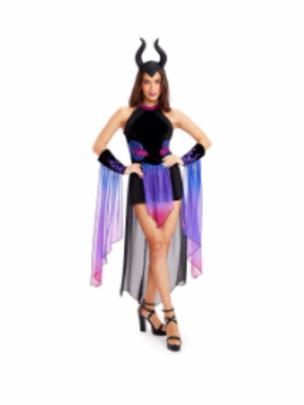 Tipsy Elves Black Dress with Purple and Pink Ombre Cape